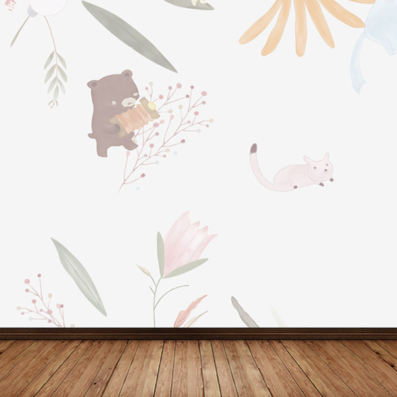 Non-Woven Decorative Mural Children's Art Cartoon Animals Wall Decor, Custom Printed Clearhalo 'Wall Decor' 'Wall Mural' 1921078