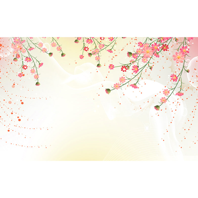 Contemporary Flower Branch Mural Soft Color Stain-Proofing Wall Art for Playroom Clearhalo 'Wall Decor' 'Wall Mural' 1921084