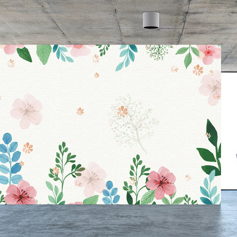 Contemporary Flower Branch Mural Soft Color Stain-Proofing Wall Art for Playroom Blue Clearhalo 'Wall Decor' 'Wall Mural' 1921086