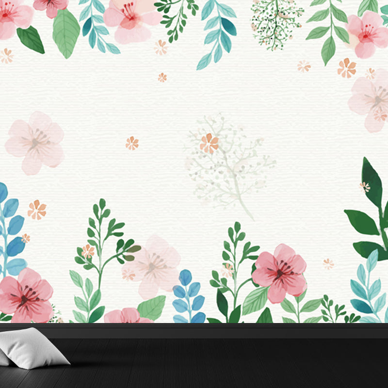 Contemporary Flower Branch Mural Soft Color Stain-Proofing Wall Art for Playroom Clearhalo 'Wall Decor' 'Wall Mural' 1921087