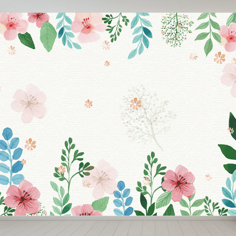 Contemporary Flower Branch Mural Soft Color Stain-Proofing Wall Art for Playroom Clearhalo 'Wall Decor' 'Wall Mural' 1921088