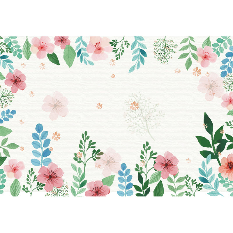 Contemporary Flower Branch Mural Soft Color Stain-Proofing Wall Art for Playroom Clearhalo 'Wall Decor' 'Wall Mural' 1921089