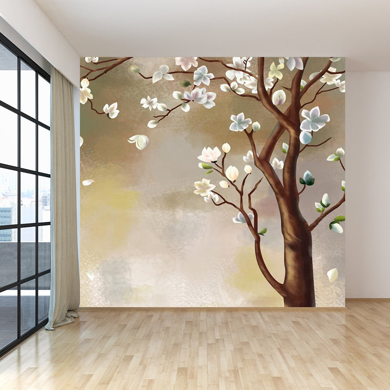 Contemporary Flower Branch Mural Soft Color Stain-Proofing Wall Art for Playroom Brown Clearhalo 'Wall Decor' 'Wall Mural' 1921091