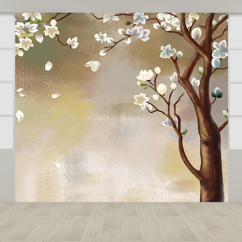 Contemporary Flower Branch Mural Soft Color Stain-Proofing Wall Art for Playroom Clearhalo 'Wall Decor' 'Wall Mural' 1921092