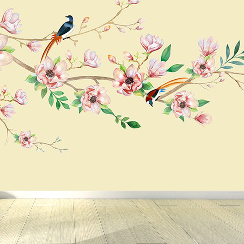 Contemporary Flower Branch Mural Soft Color Stain-Proofing Wall Art for Playroom Clearhalo 'Wall Decor' 'Wall Mural' 1921097