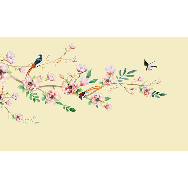 Contemporary Flower Branch Mural Soft Color Stain-Proofing Wall Art for Playroom Clearhalo 'Wall Decor' 'Wall Mural' 1921099