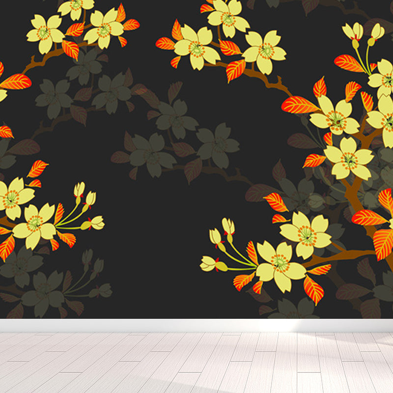 Contemporary Flower Branch Mural Soft Color Stain-Proofing Wall Art for Playroom Clearhalo 'Wall Decor' 'Wall Mural' 1921102