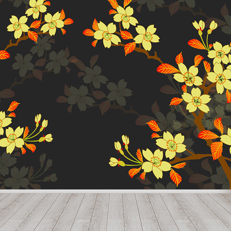 Contemporary Flower Branch Mural Soft Color Stain-Proofing Wall Art for Playroom Clearhalo 'Wall Decor' 'Wall Mural' 1921103