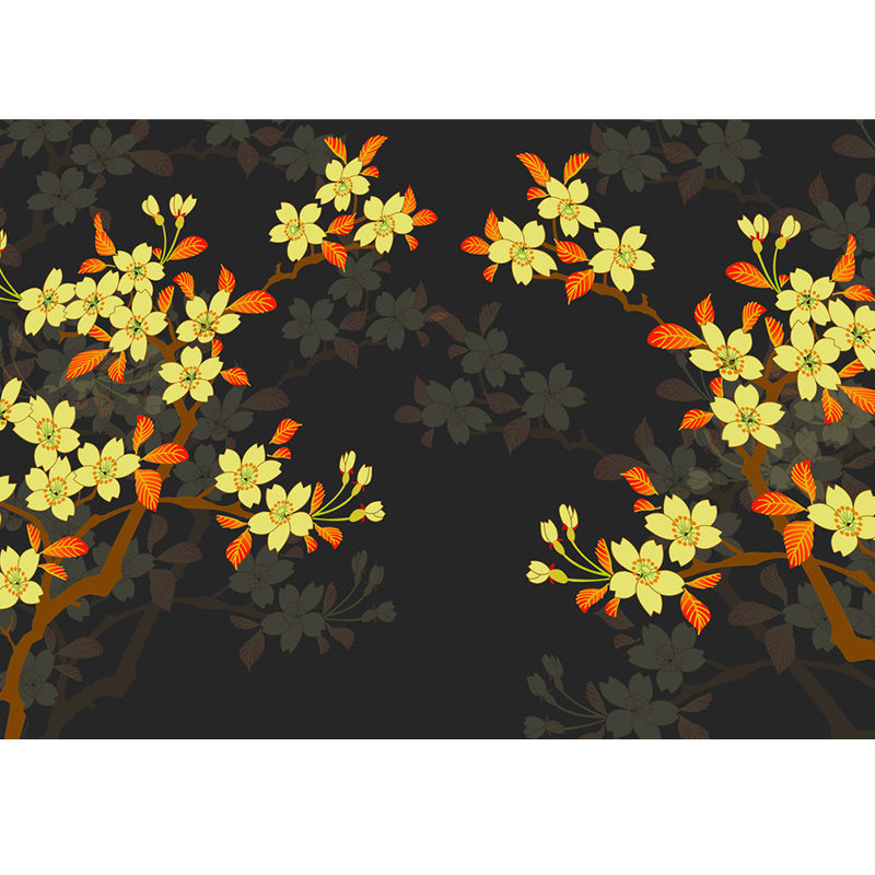 Contemporary Flower Branch Mural Soft Color Stain-Proofing Wall Art for Playroom Clearhalo 'Wall Decor' 'Wall Mural' 1921104