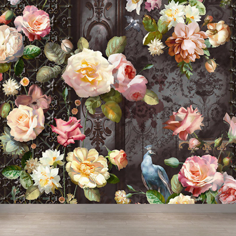 Contemporary Flower Print Mural Pastel Color Florentine Wall Art, Made to Measure Pink Clearhalo 'Wall Decor' 'Wall Mural' 1921106