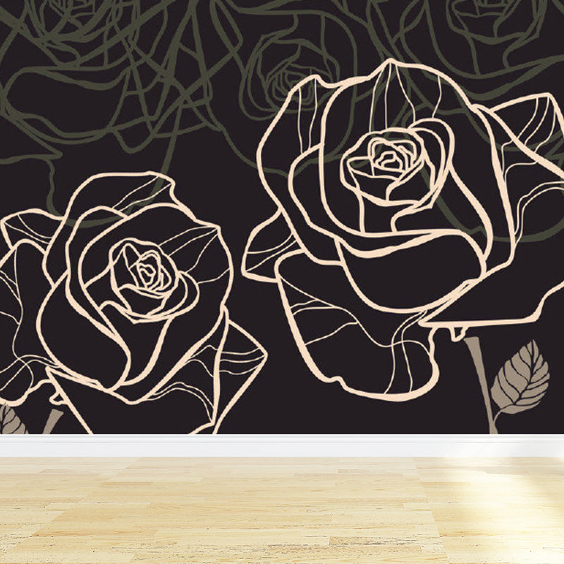 Contemporary Flower Print Mural Pastel Color Florentine Wall Art, Made to Measure Black Clearhalo 'Wall Decor' 'Wall Mural' 1921111