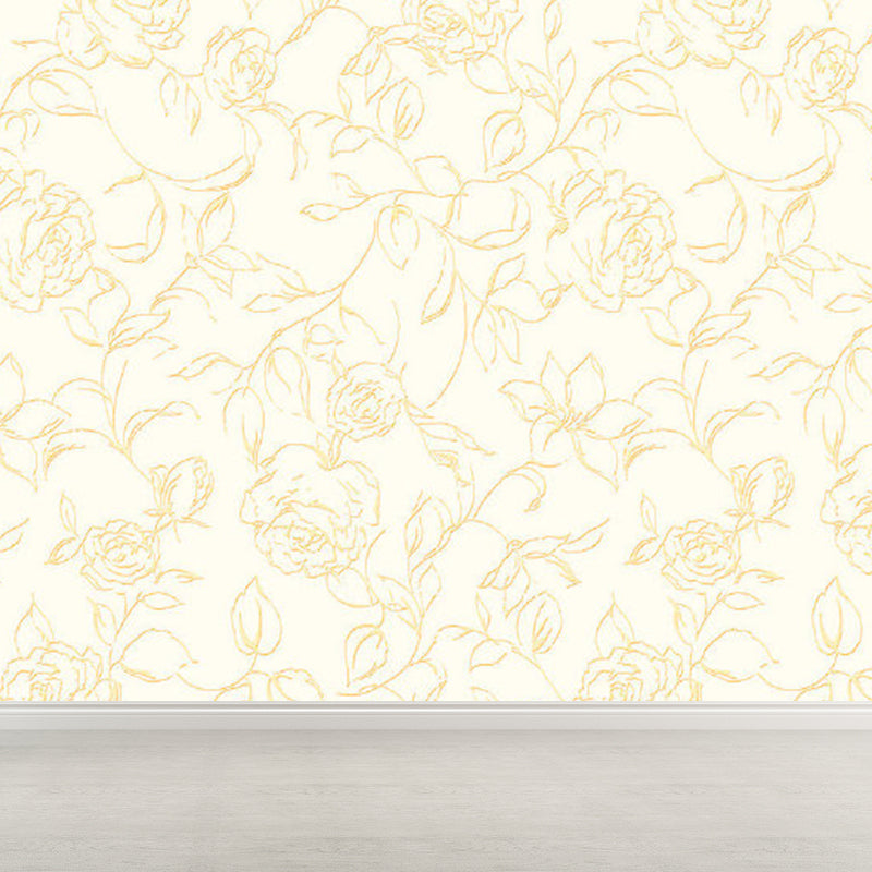 Contemporary Flower Print Mural Pastel Color Florentine Wall Art, Made to Measure Light Yellow Clearhalo 'Wall Decor' 'Wall Mural' 1921126