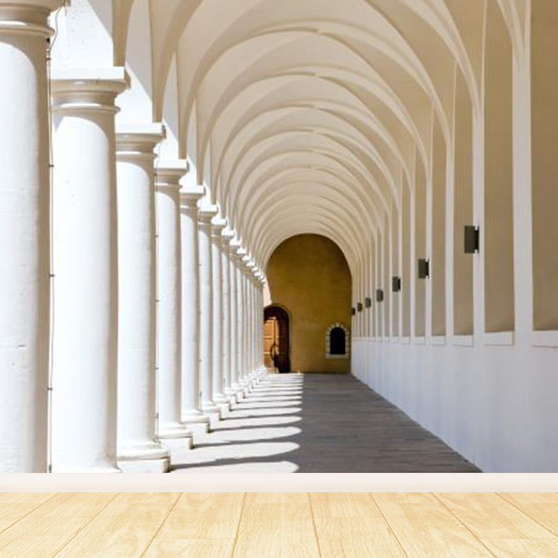 Novelty Girls Mural Wallpaper Corridor Construction Pattern Pastel Color Wall Decor Beige Clearhalo 'Wall Decor' 'Wall Mural' 1921371