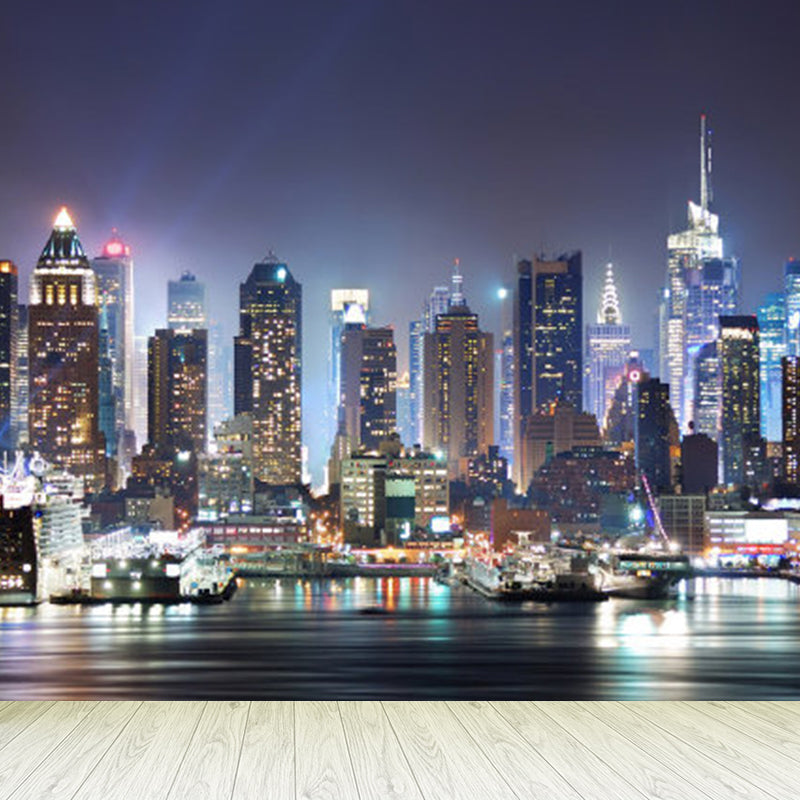 Creative 3D Effect Mural Non-Woven Stain Resistant Soft Color Wall Art for Living Room Blue Clearhalo 'Wall Decor' 'Wall Mural' 1921396