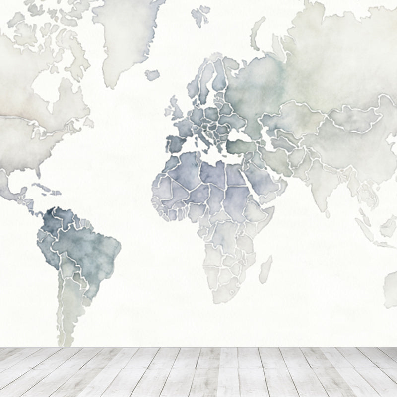 Full Size Illustration Modern Mural Wallpaper with Various World Map in Light Color White Clearhalo 'Wall Decor' 'Wall Mural' 1921471