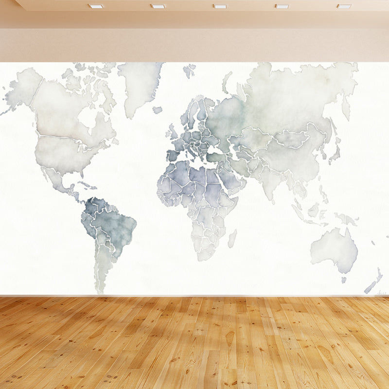 Full Size Illustration Modern Mural Wallpaper with Various World Map in Light Color Clearhalo 'Wall Decor' 'Wall Mural' 1921472