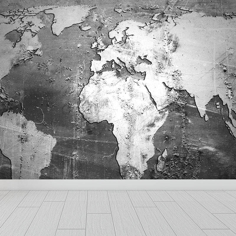 Full Size Illustration Modern Mural Wallpaper with Various World Map in Light Color Grey Clearhalo 'Wall Decor' 'Wall Mural' 1921476