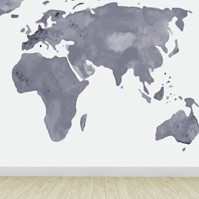 Illustration Style World Map Mural Decal for Living Room, Pastel Color, Personalized Clearhalo 'Wall Decor' 'Wall Mural' 1921488