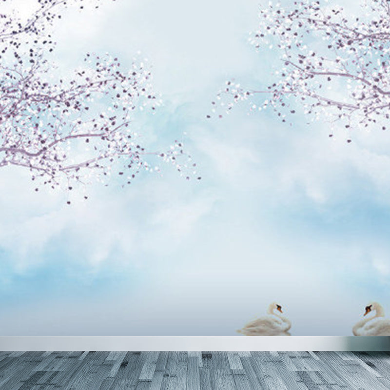 Non-Woven Decorative Wall Mural Modern Cartoon Animals Wall Covering for Living Room Blue Clearhalo 'Wall Decor' 'Wall Mural' 1921491