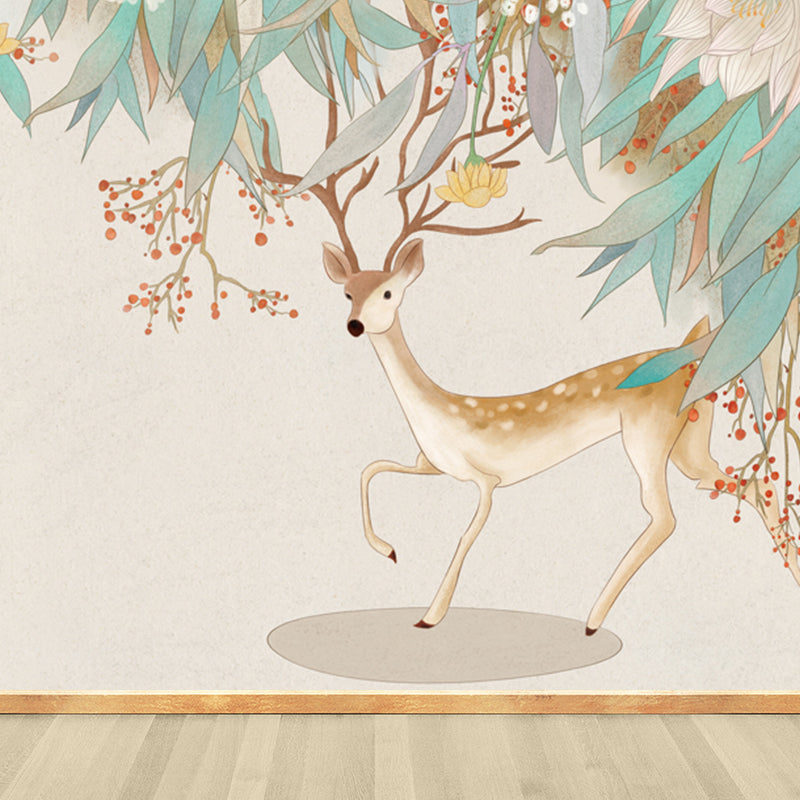 Non-Woven Decorative Wall Mural Modern Cartoon Animals Wall Covering for Living Room Beige Clearhalo 'Wall Decor' 'Wall Mural' 1921496