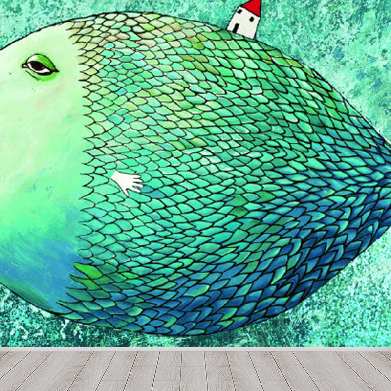 Non-Woven Decorative Wall Mural Modern Cartoon Animals Wall Covering for Living Room Green Clearhalo 'Wall Decor' 'Wall Mural' 1921501