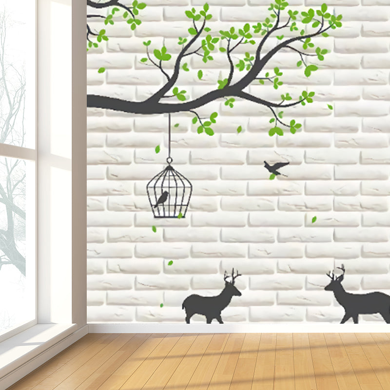 Non-Woven Decorative Wall Mural Modern Cartoon Animals Wall Covering for Living Room White Clearhalo 'Wall Decor' 'Wall Mural' 1921511