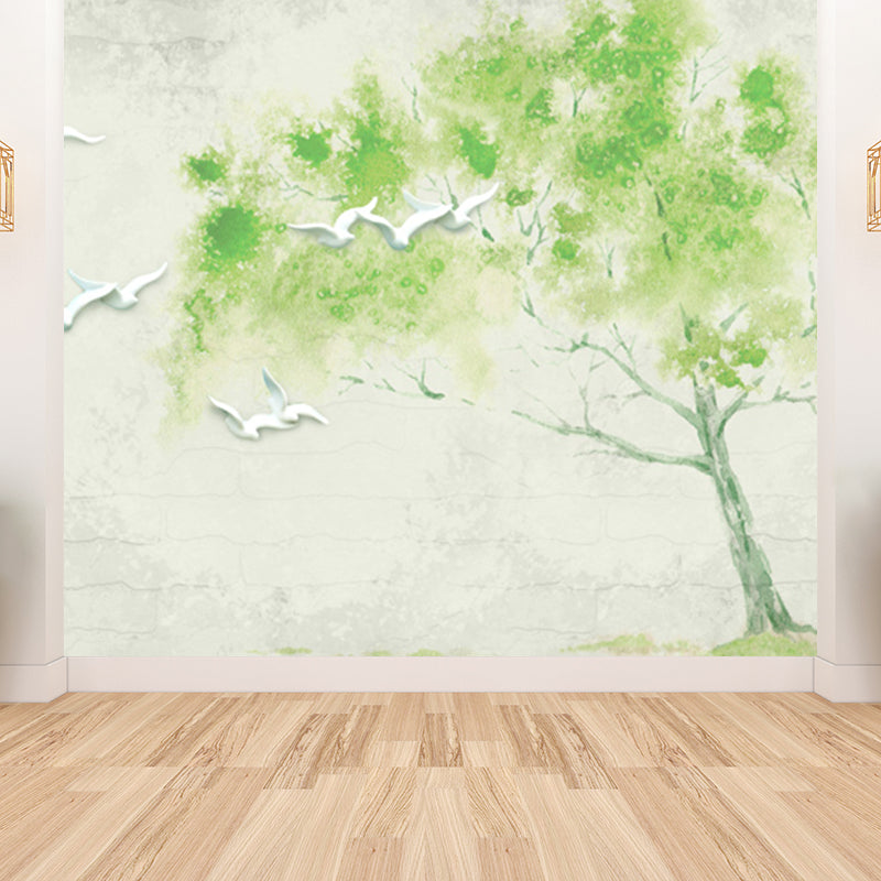 Light Color Botanical Mural Decal Moisture Resistant Contemporary Bathroom Wall Covering Green Clearhalo 'Wall Decor' 'Wall Mural' 1921516