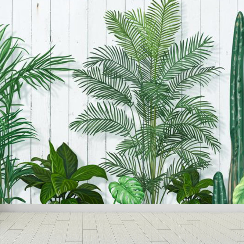 Light Color Botanical Mural Decal Moisture Resistant Contemporary Bathroom Wall Covering Blackish Green Clearhalo 'Wall Decor' 'Wall Mural' 1921536