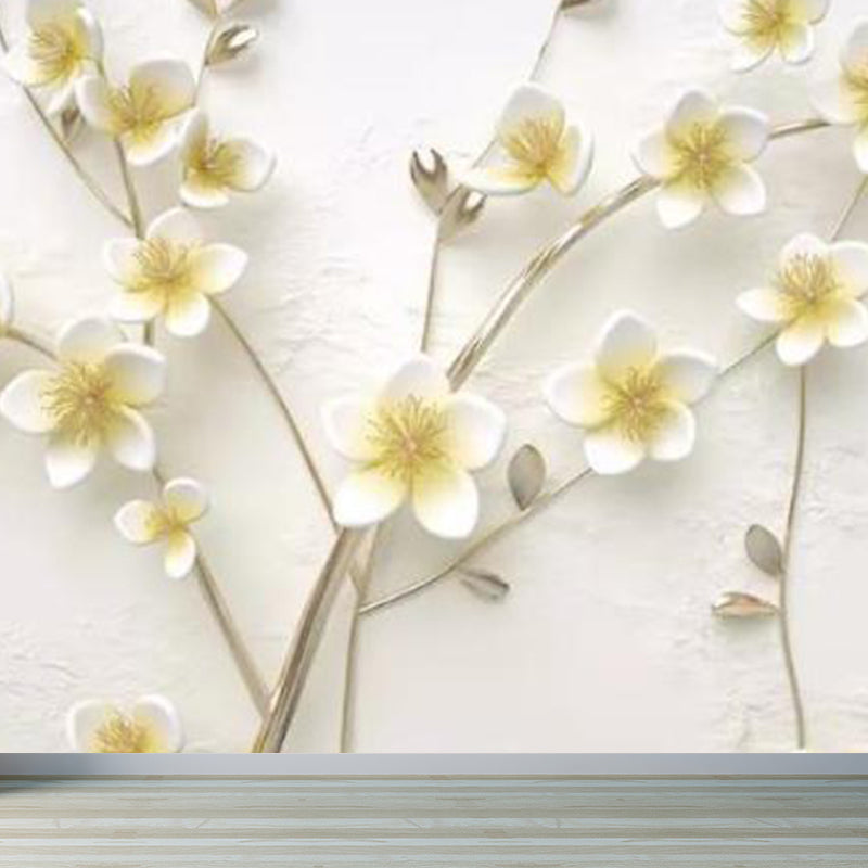 Soft Color Blossom Mural Wallpaper Flower Modern Washable Wall Covering for Kitchen Yellow Clearhalo 'Wall Decor' 'Wall Mural' 1921546