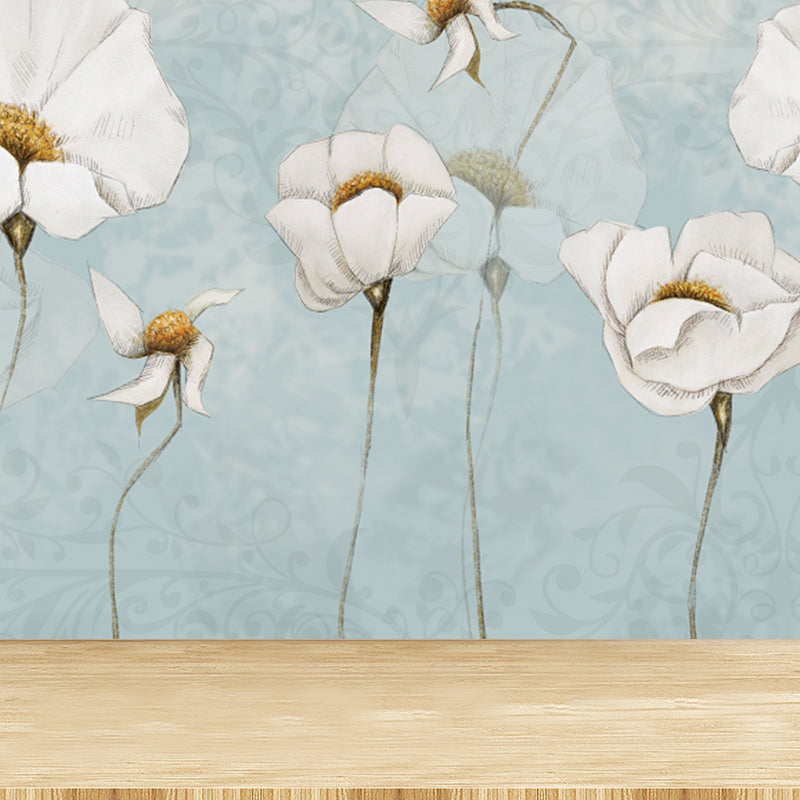 Soft Color Blossom Mural Wallpaper Flower Modern Washable Wall Covering for Kitchen Blue Clearhalo 'Wall Decor' 'Wall Mural' 1921556