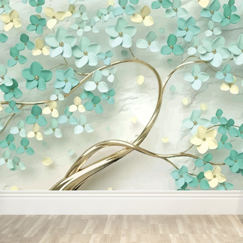 Soft Color Blossom Mural Wallpaper Flower Modern Washable Wall Covering for Kitchen Green Clearhalo 'Wall Decor' 'Wall Mural' 1921561