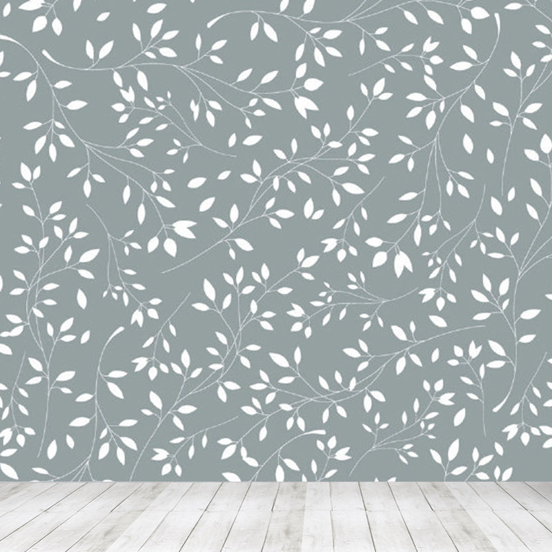 Pastel Color Flower Print Mural Wallpaper Moisture-Proof Wall Art for Dining Room Grey Clearhalo 'Wall Decor' 'Wall Mural' 1921566