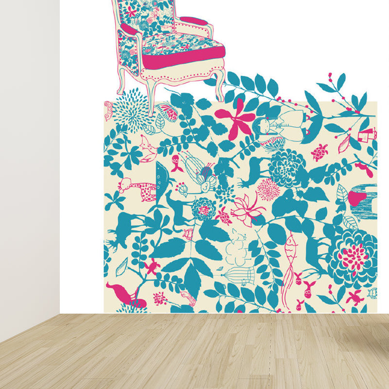 Pastel Color Flower Print Mural Wallpaper Moisture-Proof Wall Art for Dining Room Clearhalo 'Wall Decor' 'Wall Mural' 1921577