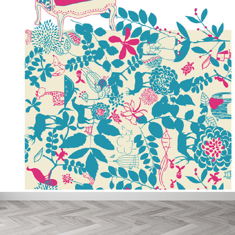 Pastel Color Flower Print Mural Wallpaper Moisture-Proof Wall Art for Dining Room Clearhalo 'Wall Decor' 'Wall Mural' 1921578