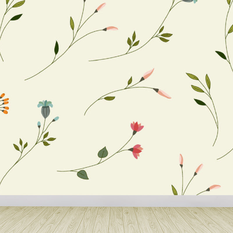 Pastel Color Flower Print Mural Wallpaper Moisture-Proof Wall Art for Dining Room Clearhalo 'Wall Decor' 'Wall Mural' 1921583