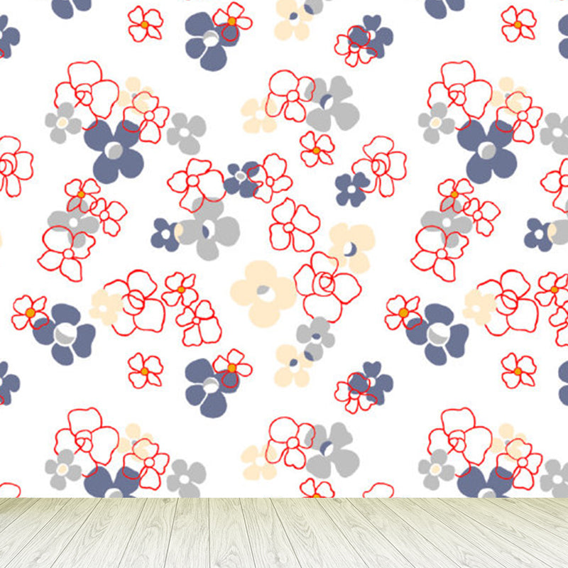 Pastel Color Flower Print Mural Wallpaper Moisture-Proof Wall Art for Dining Room Clearhalo 'Wall Decor' 'Wall Mural' 1921588