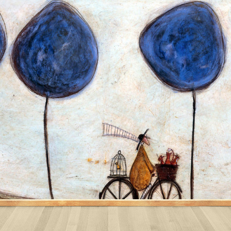 Illustration Style Botanical Wall Mural Giant Wall Covering for Dining Room, Custom Dark Blue Clearhalo 'Wall Decor' 'Wall Mural' 1921591