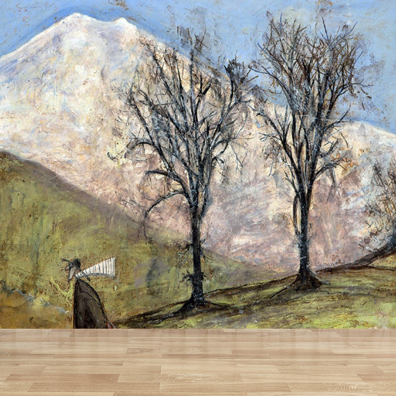 Illustration Style Botanical Wall Mural Giant Wall Covering for Dining Room, Custom Blackish Green Clearhalo 'Wall Decor' 'Wall Mural' 1921596