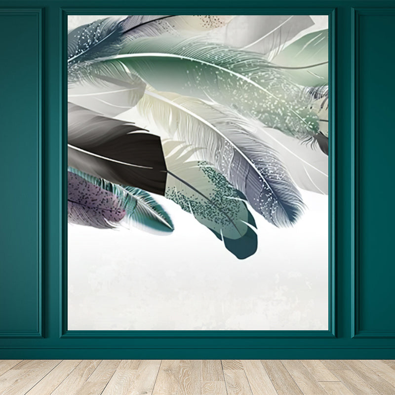 Illustration Style Botanical Wall Mural Giant Wall Covering for Dining Room, Custom Green Clearhalo 'Wall Decor' 'Wall Mural' 1921611