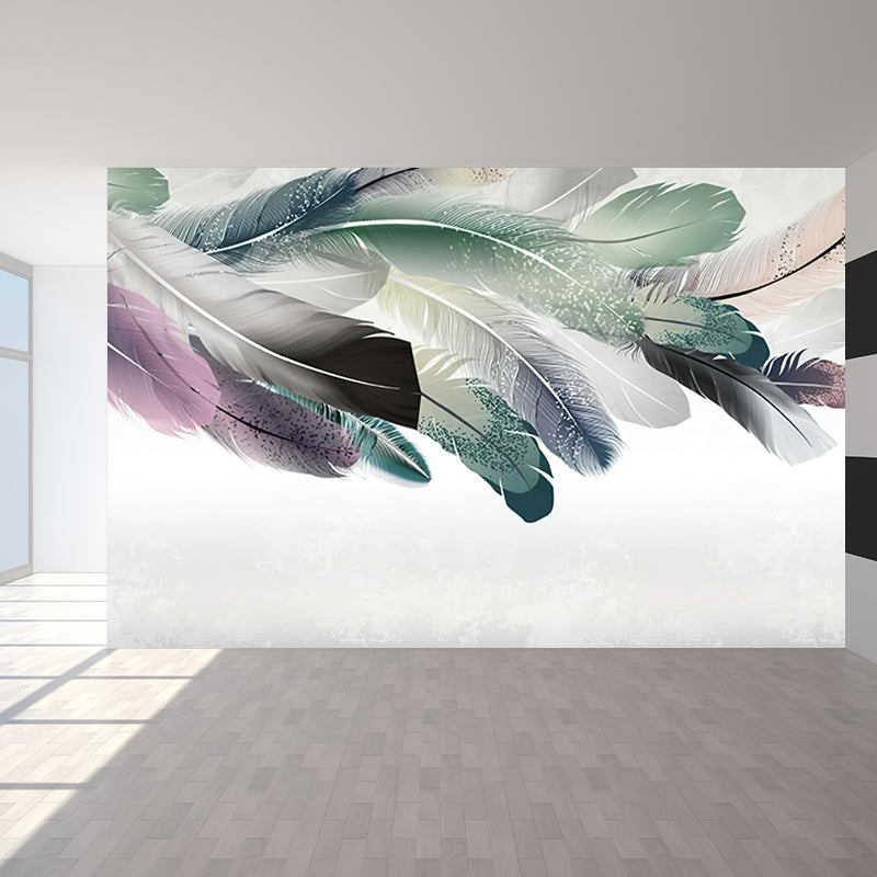 Illustration Style Botanical Wall Mural Giant Wall Covering for Dining Room, Custom Clearhalo 'Wall Decor' 'Wall Mural' 1921612