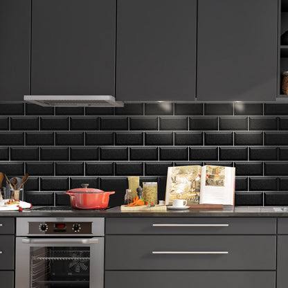 Self Sticking Brickwork Wallpaper Panels Rural PVC Wall Art for Kitchen, 8' x 4" Black Clearhalo 'Country wall decor' 'Rustic' 'Wallpaper' Wall Decor' 1921746