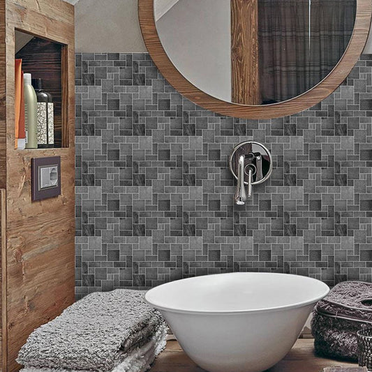 Peel and Stick Brick Wallpapers 18 Pieces Cottage PVC Wall Covering, 6' L x 6" W Black 1 Set Clearhalo 'Country wall decor' 'Rustic' 'Wallpaper' Wall Decor' 1921776