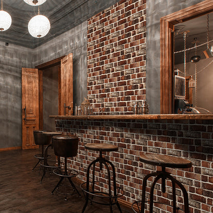 Red Brown Farmhouse Wallpapers 11.6-sq ft Brick Tiles Self-Adhesive Wall Covering for Stairs Red Brown Clearhalo 'Country wall decor' 'Rustic' 'Wallpaper' Wall Decor' 1921799