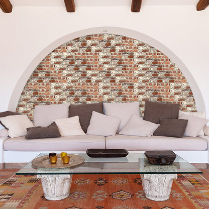 Distressed Red Brown Brick Wallpaper Peel and Paste Cottage Living Room Wall Art Red Brown Clearhalo 'Country wall decor' 'Rustic' 'Wallpaper' Wall Decor' 1921804