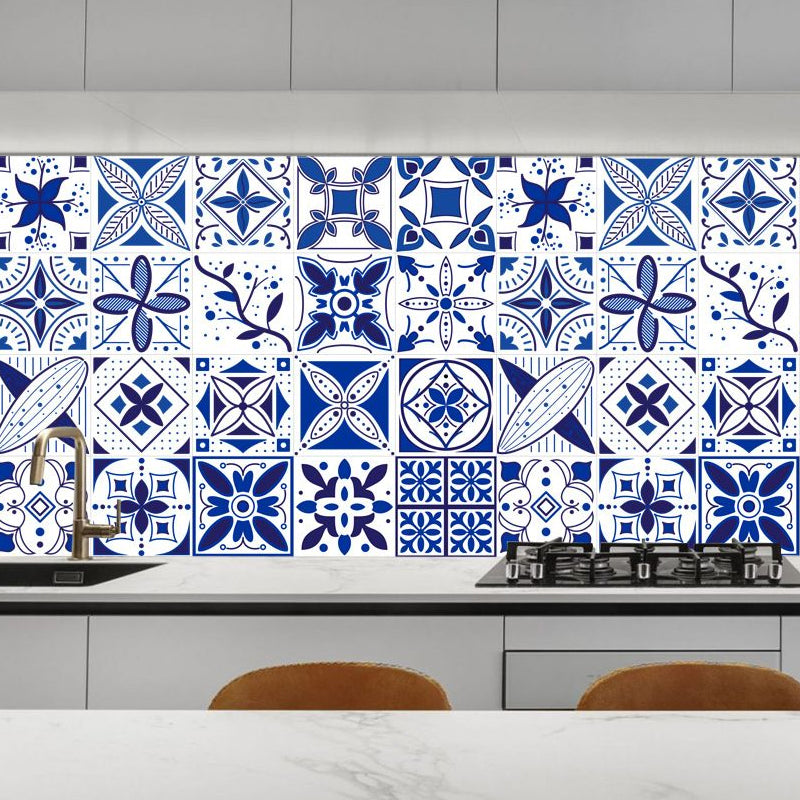 Blue Leaf Print Wallpaper Panels Peel and Stick Bohemian Style Bathroom Wall Art Blue Clearhalo 'Wall Decor' 'Wallpaper' 1921829