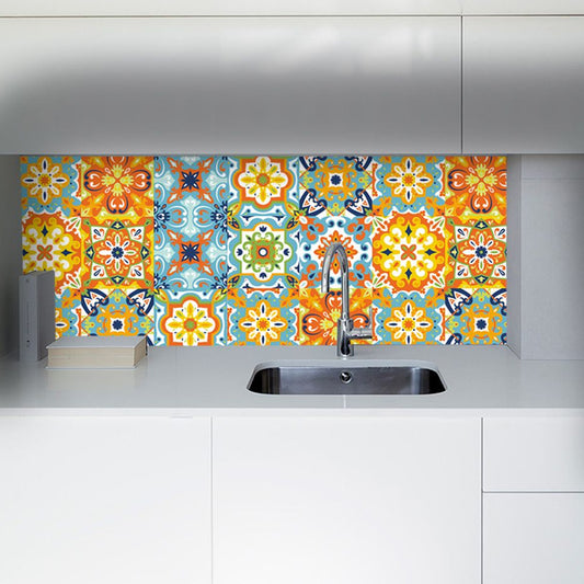 Flower Adhesive Wallpaper Panels Boho Beautiful Tiles Wall Covering in Orange, 8' x 8" Clearhalo 'Wall Decor' 'Wallpaper' 1921840