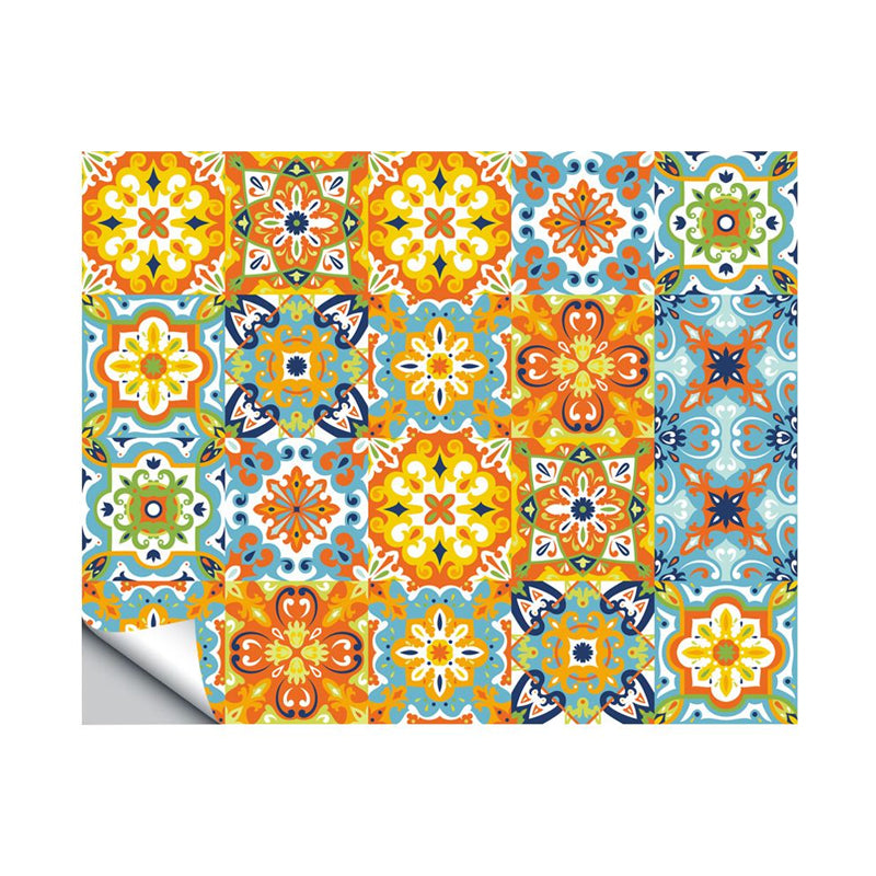 Flower Adhesive Wallpaper Panels Boho Beautiful Tiles Wall Covering in Orange, 8' x 8" Clearhalo 'Wall Decor' 'Wallpaper' 1921842