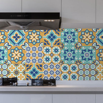Bohemian Floral Tile Wallpaper Panel Blue Self Sticking Wall Art for Kitchen Backsplash Blue Clearhalo 'Wall Decor' 'Wallpaper' 1921844