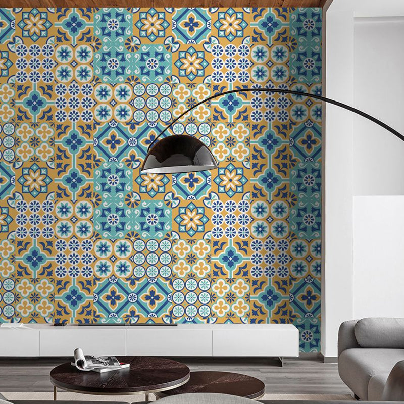 Bohemian Floral Tile Wallpaper Panel Blue Self Sticking Wall Art for Kitchen Backsplash Clearhalo 'Wall Decor' 'Wallpaper' 1921846