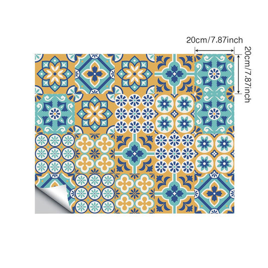 Bohemian Floral Tile Wallpaper Panel Blue Self Sticking Wall Art for Kitchen Backsplash Clearhalo 'Wall Decor' 'Wallpaper' 1921848